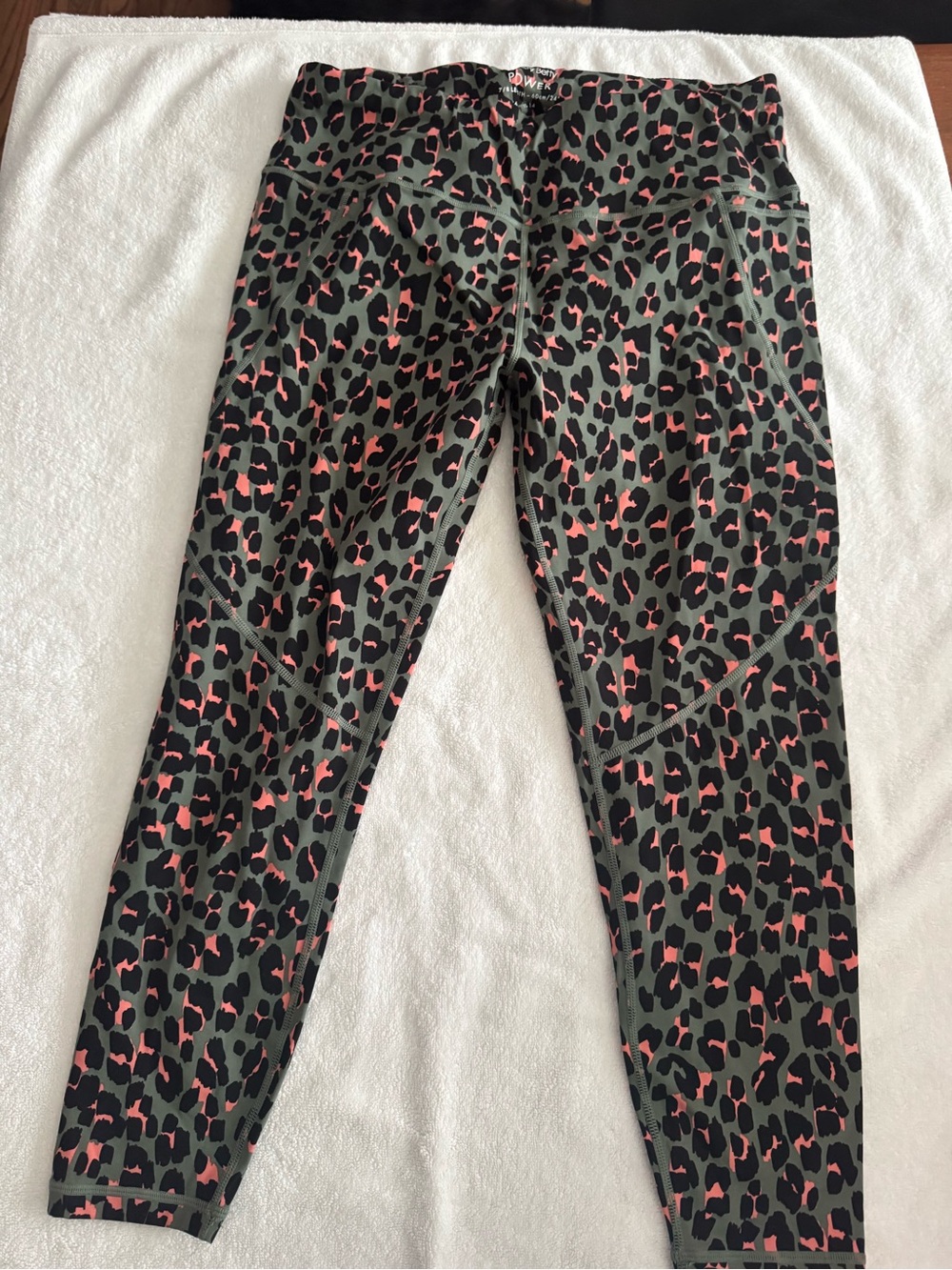 Sweaty Betty Olive Green and Pink Leopard Print Power 7/8 Leggings
